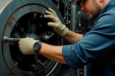 Maintenance technician inspecting a large industrial motor